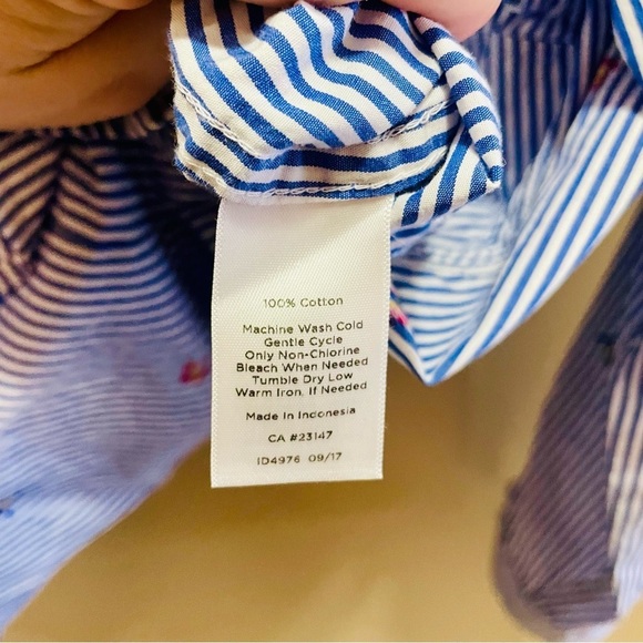 Talbots Blue and White Stripe Butterfly Print Button Down Shirt 2X - Picture 4 of 7